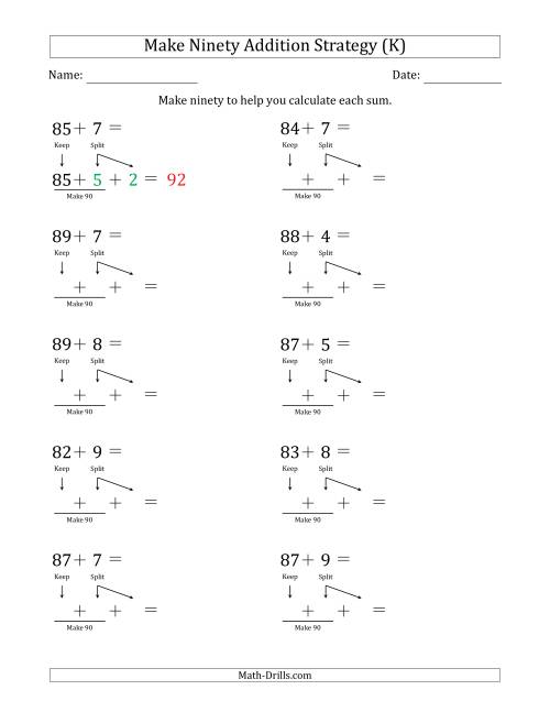 The Make Ninety Addition Strategy (K) Math Worksheet