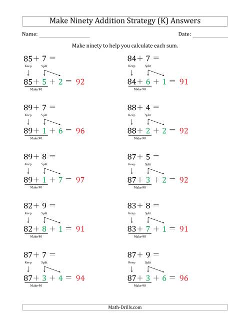 The Make Ninety Addition Strategy (K) Math Worksheet Page 2