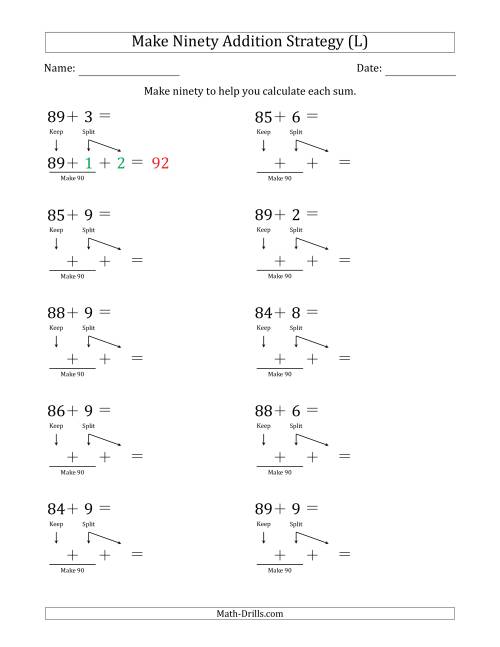 The Make Ninety Addition Strategy (L) Math Worksheet