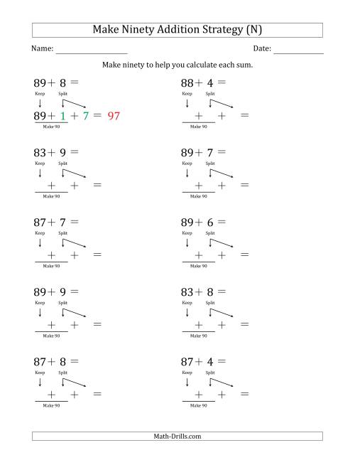 The Make Ninety Addition Strategy (N) Math Worksheet