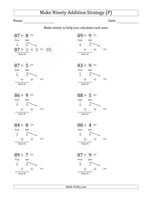 The Make Ninety Addition Strategy (P) Math Worksheet