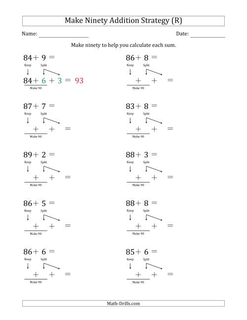 The Make Ninety Addition Strategy (R) Math Worksheet