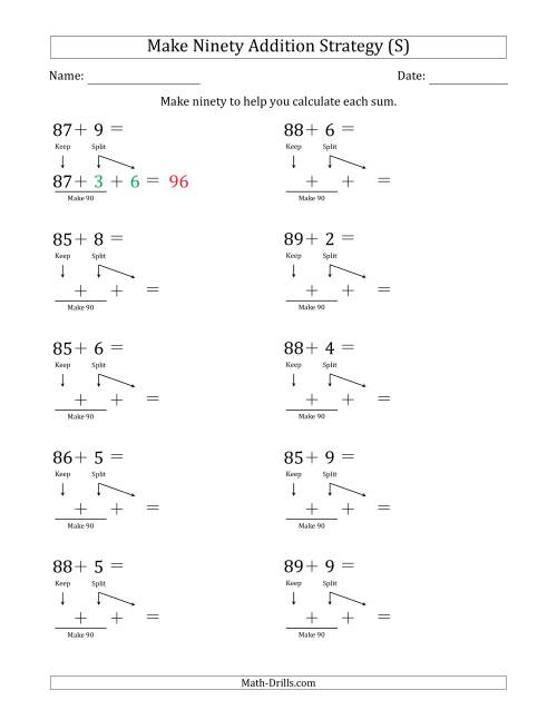 The Make Ninety Addition Strategy (S) Math Worksheet