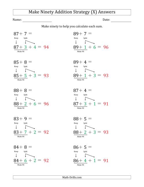 The Make Ninety Addition Strategy (X) Math Worksheet Page 2