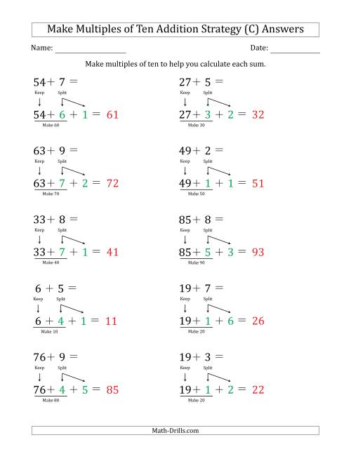 The Make Multiples of Ten Addition Strategy (C) Math Worksheet Page 2
