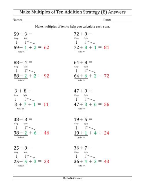 The Make Multiples of Ten Addition Strategy (E) Math Worksheet Page 2