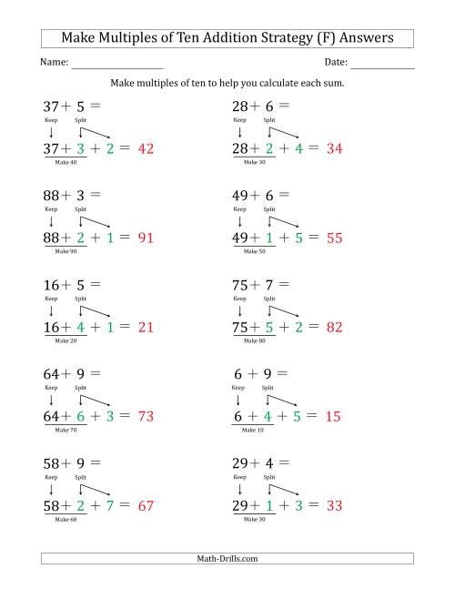 The Make Multiples of Ten Addition Strategy (F) Math Worksheet Page 2