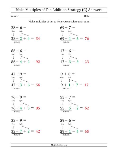 The Make Multiples of Ten Addition Strategy (G) Math Worksheet Page 2