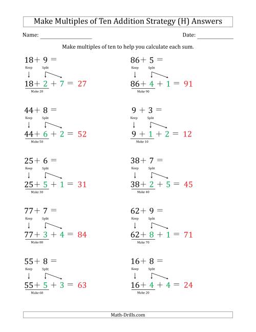 The Make Multiples of Ten Addition Strategy (H) Math Worksheet Page 2
