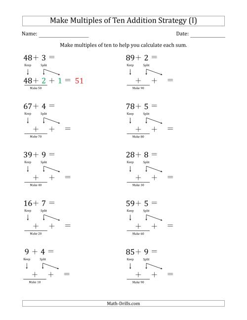 The Make Multiples of Ten Addition Strategy (I) Math Worksheet
