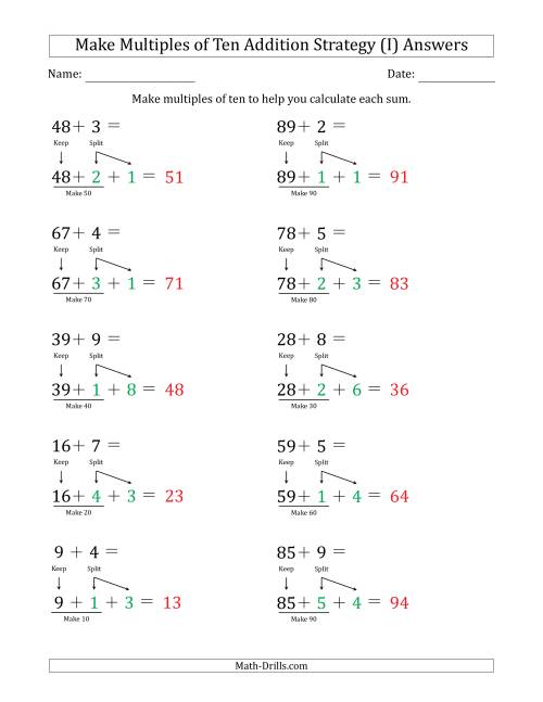 The Make Multiples of Ten Addition Strategy (I) Math Worksheet Page 2