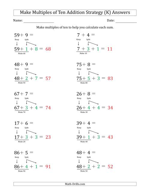 The Make Multiples of Ten Addition Strategy (K) Math Worksheet Page 2