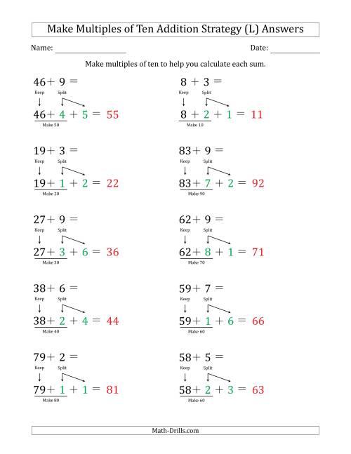 The Make Multiples of Ten Addition Strategy (L) Math Worksheet Page 2