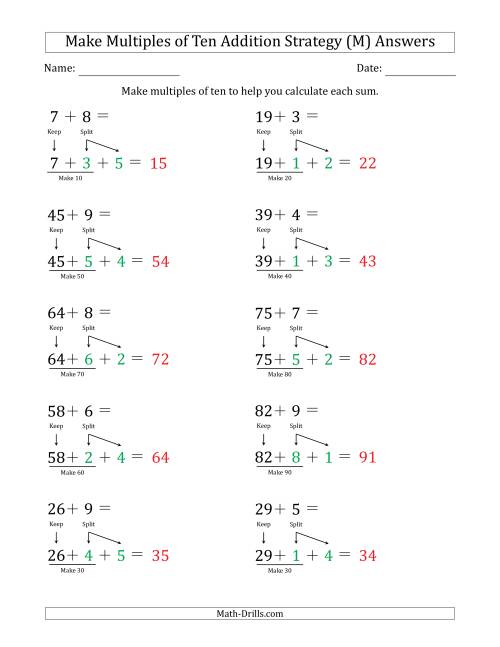 The Make Multiples of Ten Addition Strategy (M) Math Worksheet Page 2
