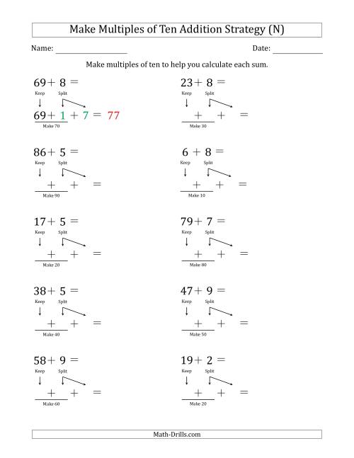 The Make Multiples of Ten Addition Strategy (N) Math Worksheet