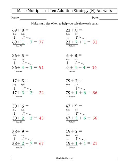 The Make Multiples of Ten Addition Strategy (N) Math Worksheet Page 2
