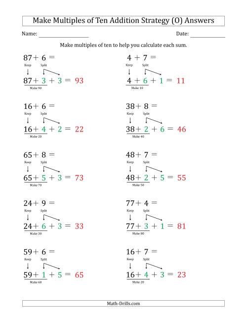 The Make Multiples of Ten Addition Strategy (O) Math Worksheet Page 2
