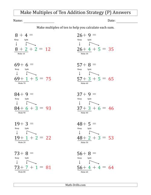 The Make Multiples of Ten Addition Strategy (P) Math Worksheet Page 2