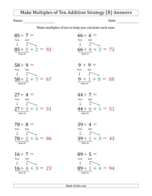 The Make Multiples of Ten Addition Strategy (R) Math Worksheet Page 2