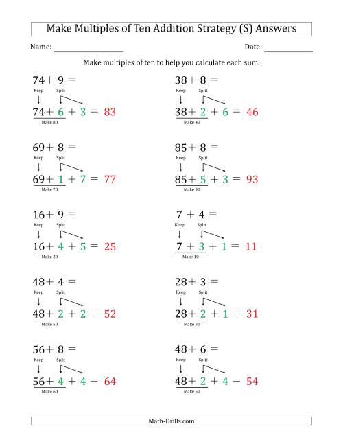 The Make Multiples of Ten Addition Strategy (S) Math Worksheet Page 2