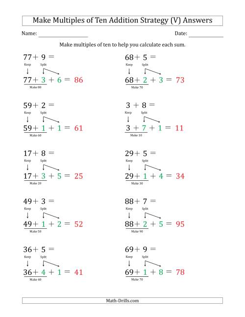 The Make Multiples of Ten Addition Strategy (V) Math Worksheet Page 2