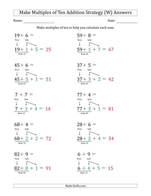 The Make Multiples of Ten Addition Strategy (W) Math Worksheet Page 2