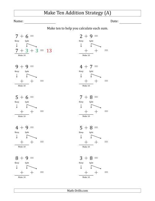 The Make Ten Addition Strategy (A) Math Worksheet