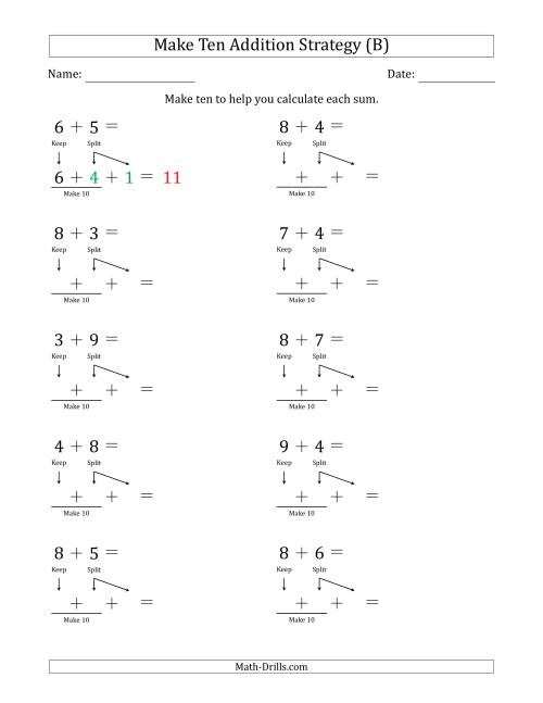The Make Ten Addition Strategy (B) Math Worksheet