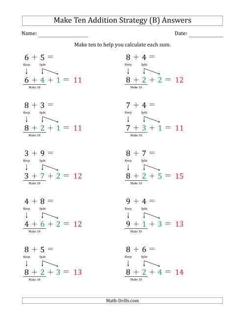 The Make Ten Addition Strategy (B) Math Worksheet Page 2