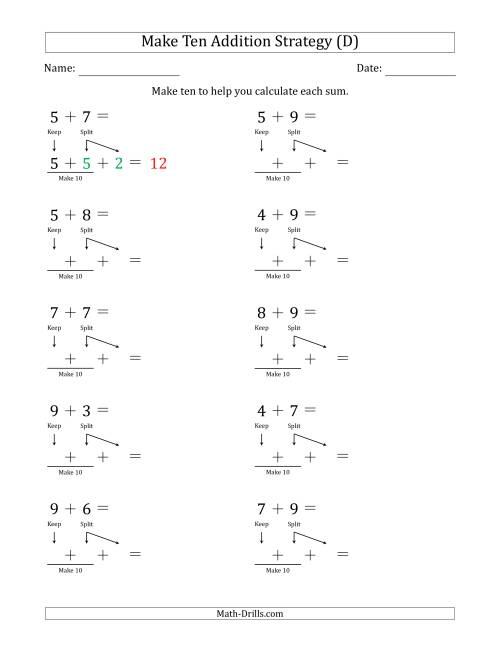 The Make Ten Addition Strategy (D) Math Worksheet