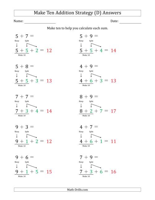 The Make Ten Addition Strategy (D) Math Worksheet Page 2
