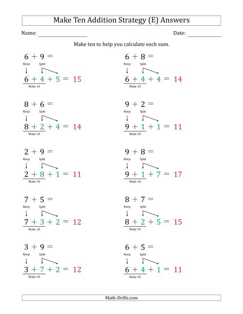 The Make Ten Addition Strategy (E) Math Worksheet Page 2