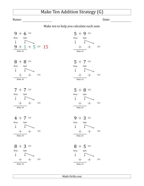 The Make Ten Addition Strategy (G) Math Worksheet