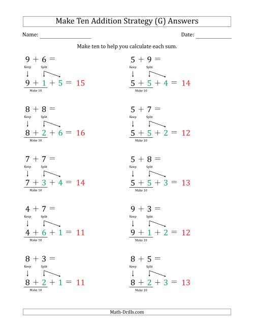 The Make Ten Addition Strategy (G) Math Worksheet Page 2