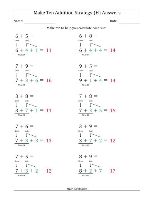 The Make Ten Addition Strategy (H) Math Worksheet Page 2