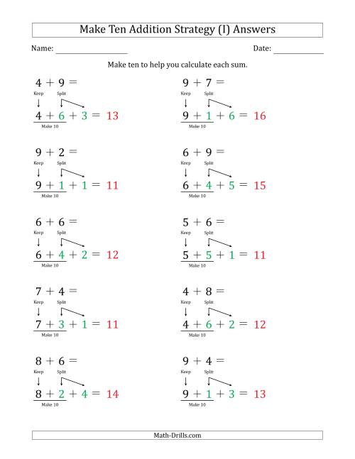 The Make Ten Addition Strategy (I) Math Worksheet Page 2