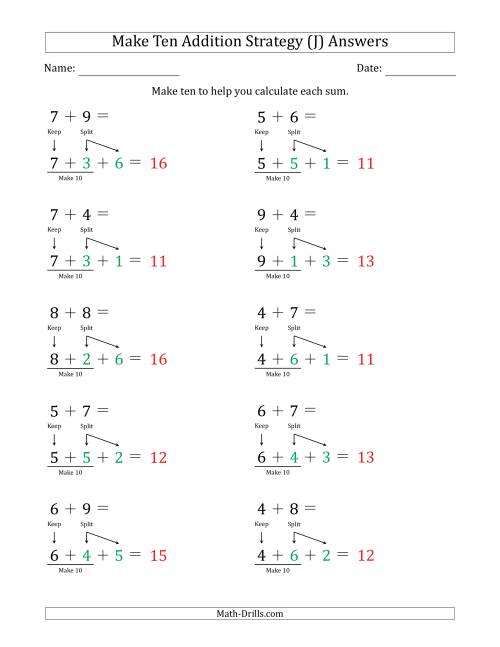 The Make Ten Addition Strategy (J) Math Worksheet Page 2