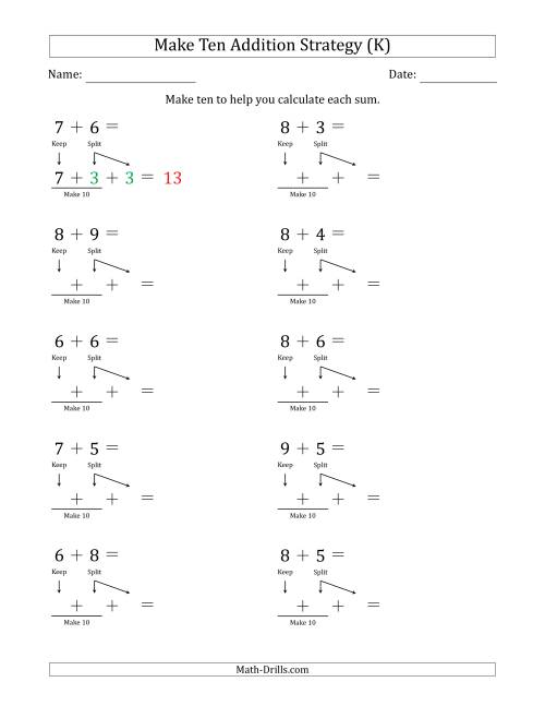 The Make Ten Addition Strategy (K) Math Worksheet