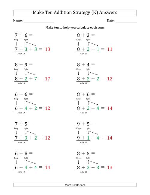 The Make Ten Addition Strategy (K) Math Worksheet Page 2