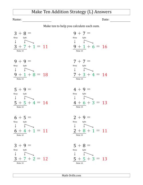 The Make Ten Addition Strategy (L) Math Worksheet Page 2