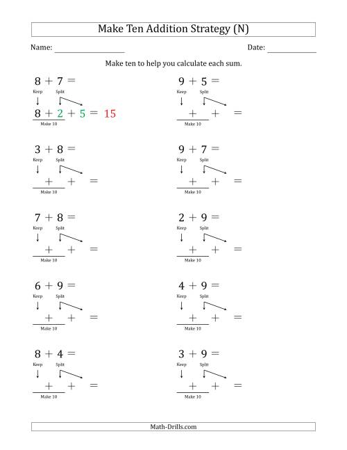 The Make Ten Addition Strategy (N) Math Worksheet