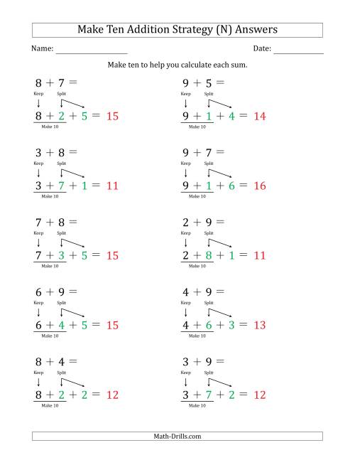 The Make Ten Addition Strategy (N) Math Worksheet Page 2