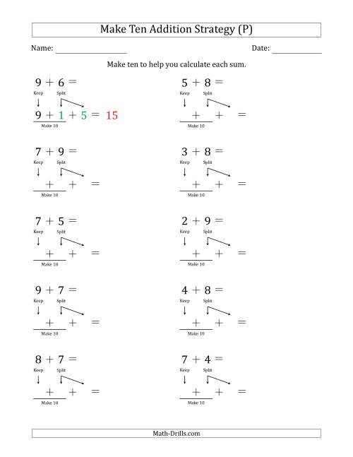 The Make Ten Addition Strategy (P) Math Worksheet