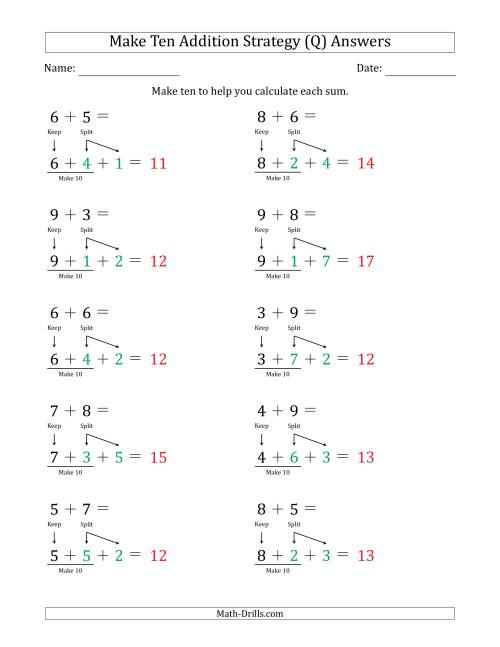 The Make Ten Addition Strategy (Q) Math Worksheet Page 2