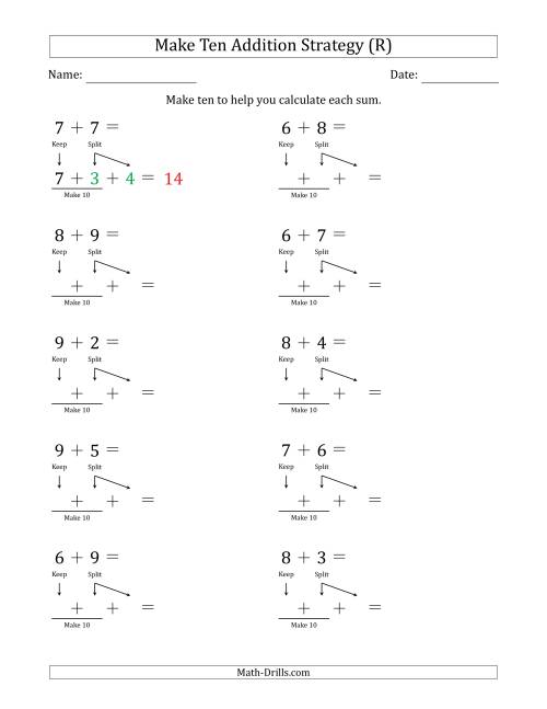 The Make Ten Addition Strategy (R) Math Worksheet