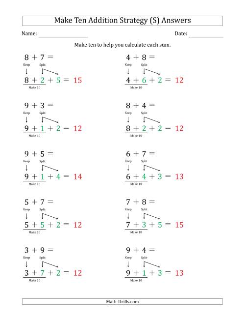 The Make Ten Addition Strategy (S) Math Worksheet Page 2