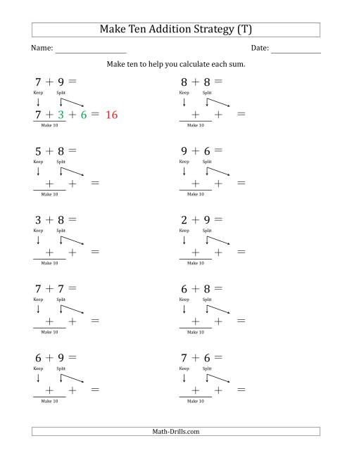 The Make Ten Addition Strategy (T) Math Worksheet