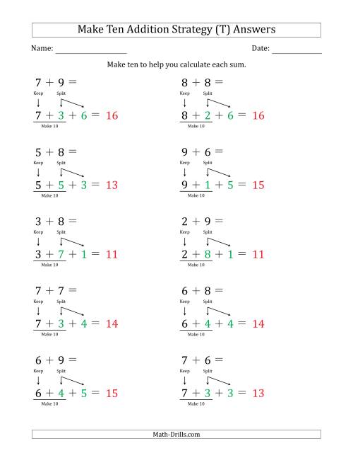 The Make Ten Addition Strategy (T) Math Worksheet Page 2