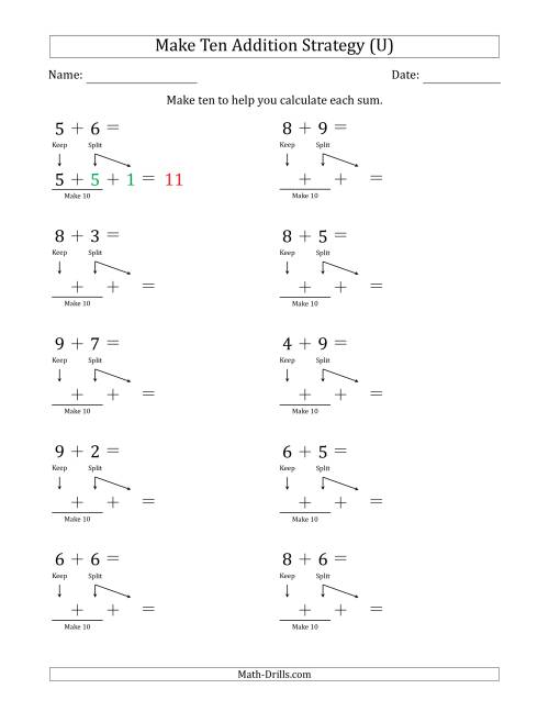 The Make Ten Addition Strategy (U) Math Worksheet