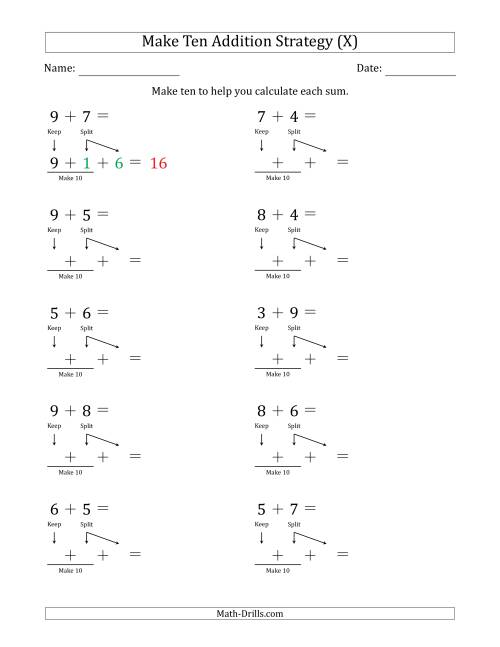 The Make Ten Addition Strategy (X) Math Worksheet